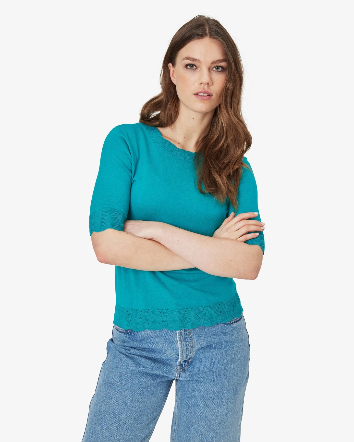 LOUISANN KORTÆRMET PULLOVER MED HULMØNSTER