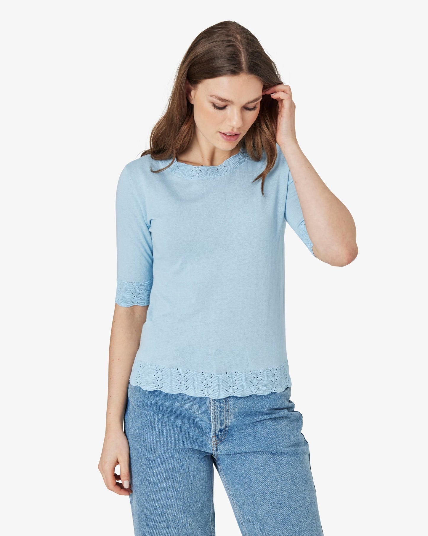 LOUISANN KORTÆRMET PULLOVER MED HULMØNSTER