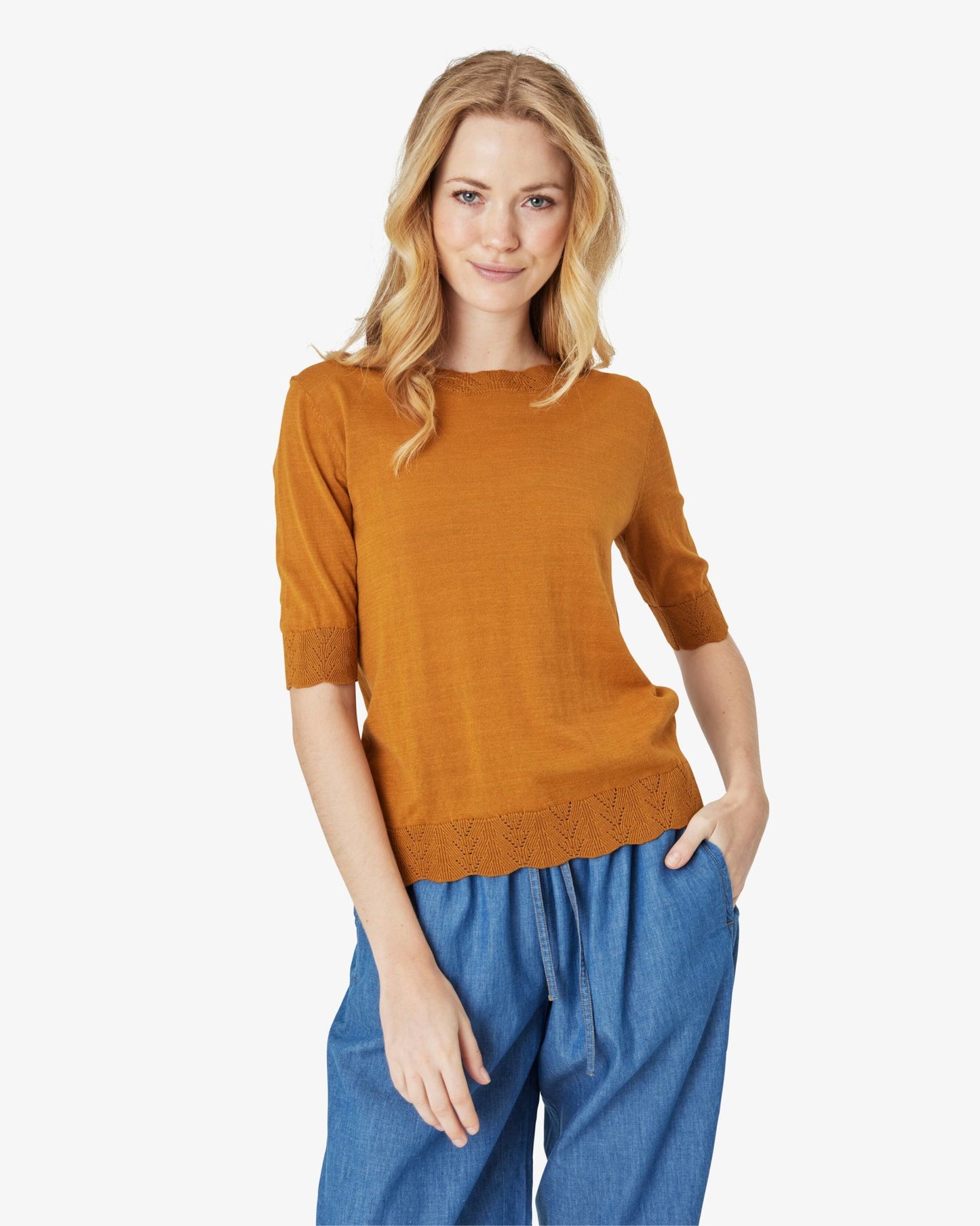LOUISANN KORTÆRMET PULLOVER MED HULMØNSTER