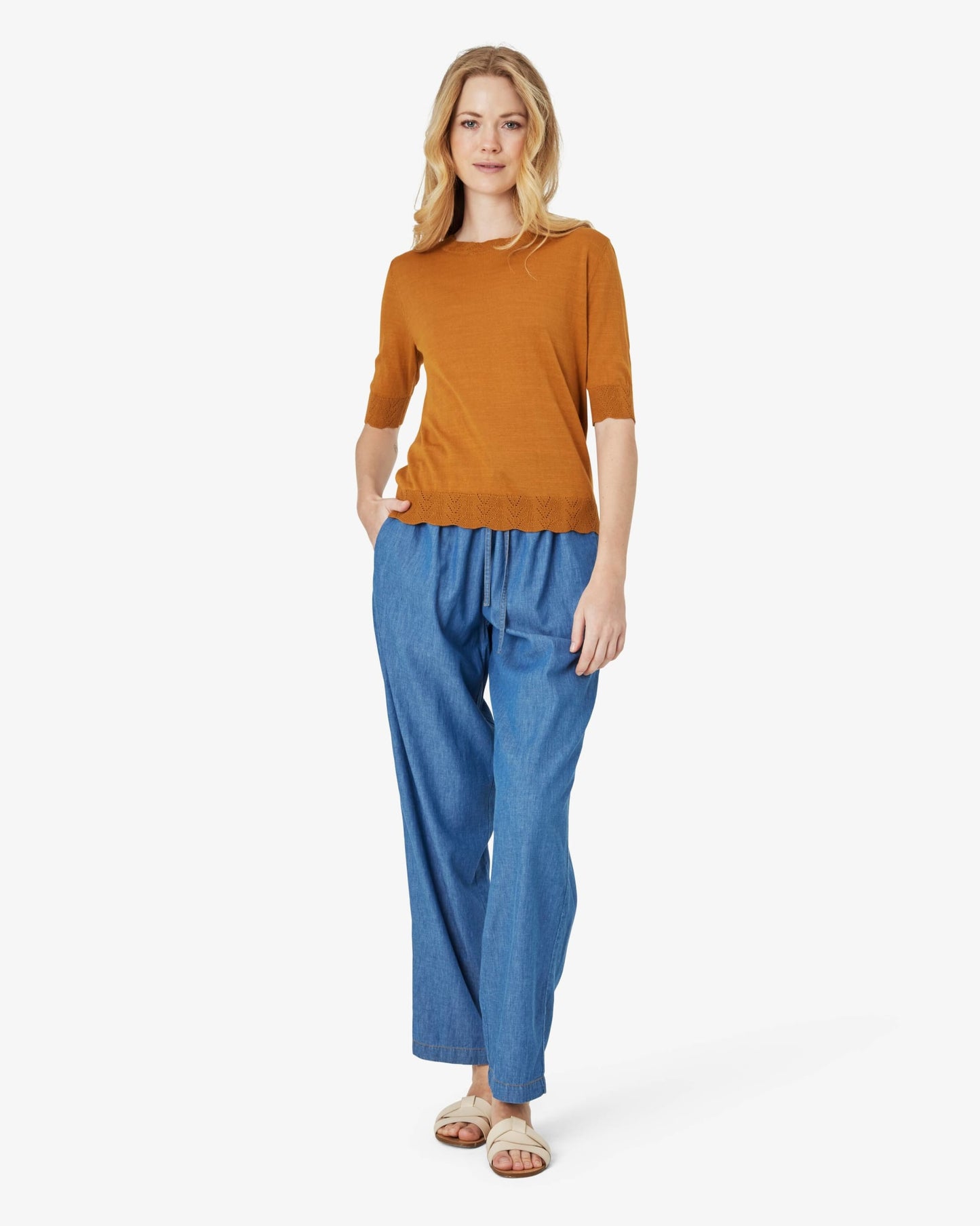 LOUISANN KORTÆRMET PULLOVER MED HULMØNSTER
